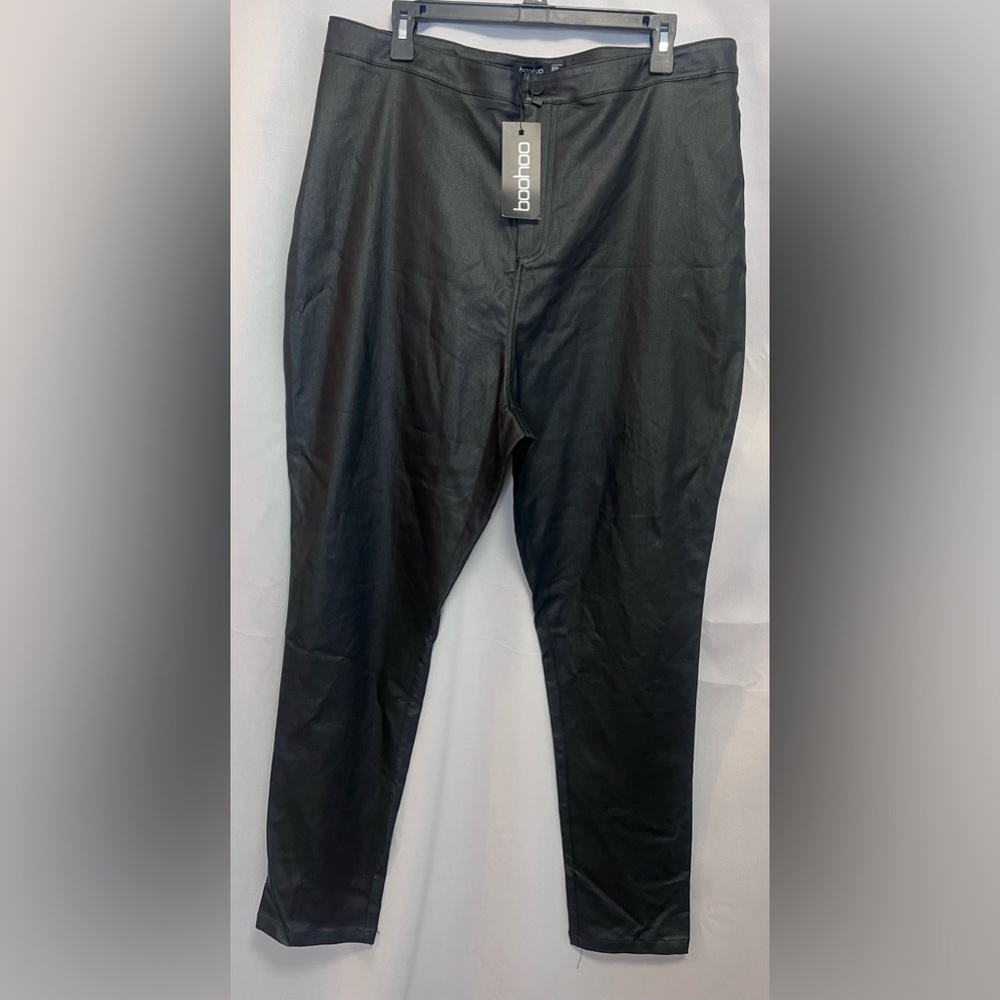 Boohoo Pants Womens Size 16 Black Trouser Faux Leather High‎ Rise Italy